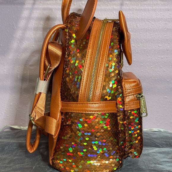 Disney Parks Exclusive Minnie Mouse Peach Punch Sequin Loungefly Mini Backpack - Picture 5 of 5
